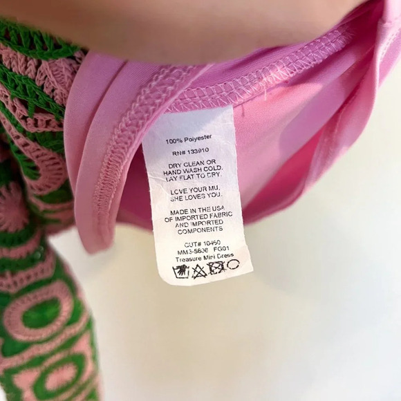 Show Me Your Mumu Treasure Green Pink Crochet Bell Sleeve Mini Dress XS NWT - Picture 10 of 11